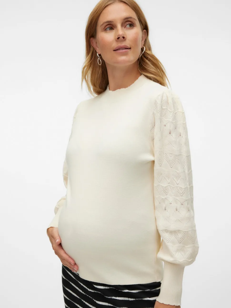 Normal Passform Hög Hals Ballongärmar Pullover