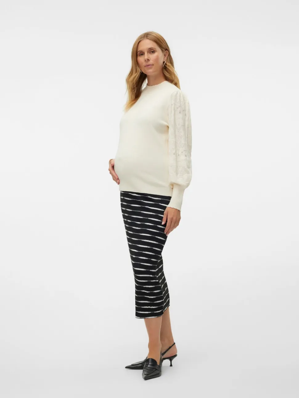 Normal Passform Hög Hals Ballongärmar Pullover
