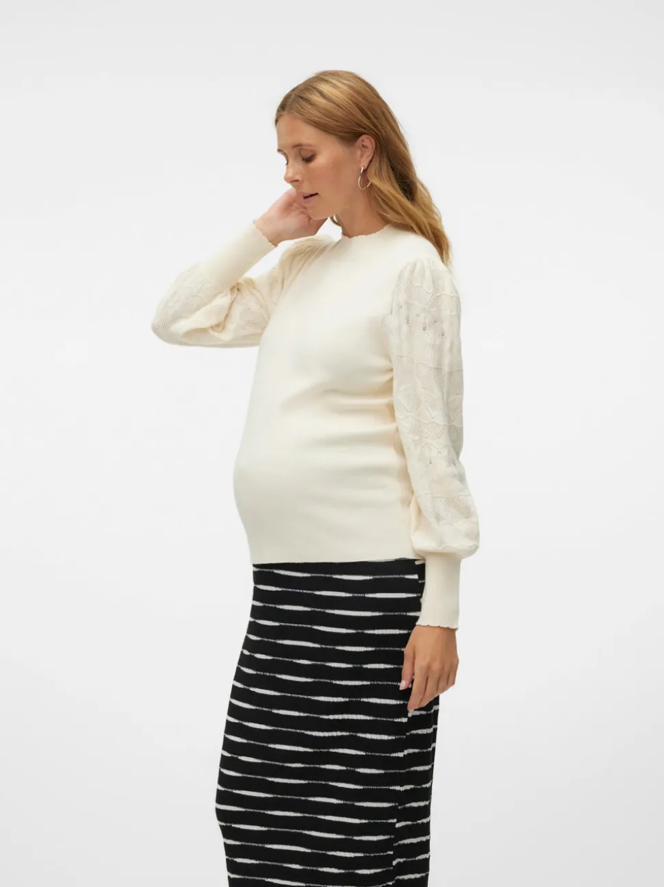 Normal Passform Hög Hals Ballongärmar Pullover